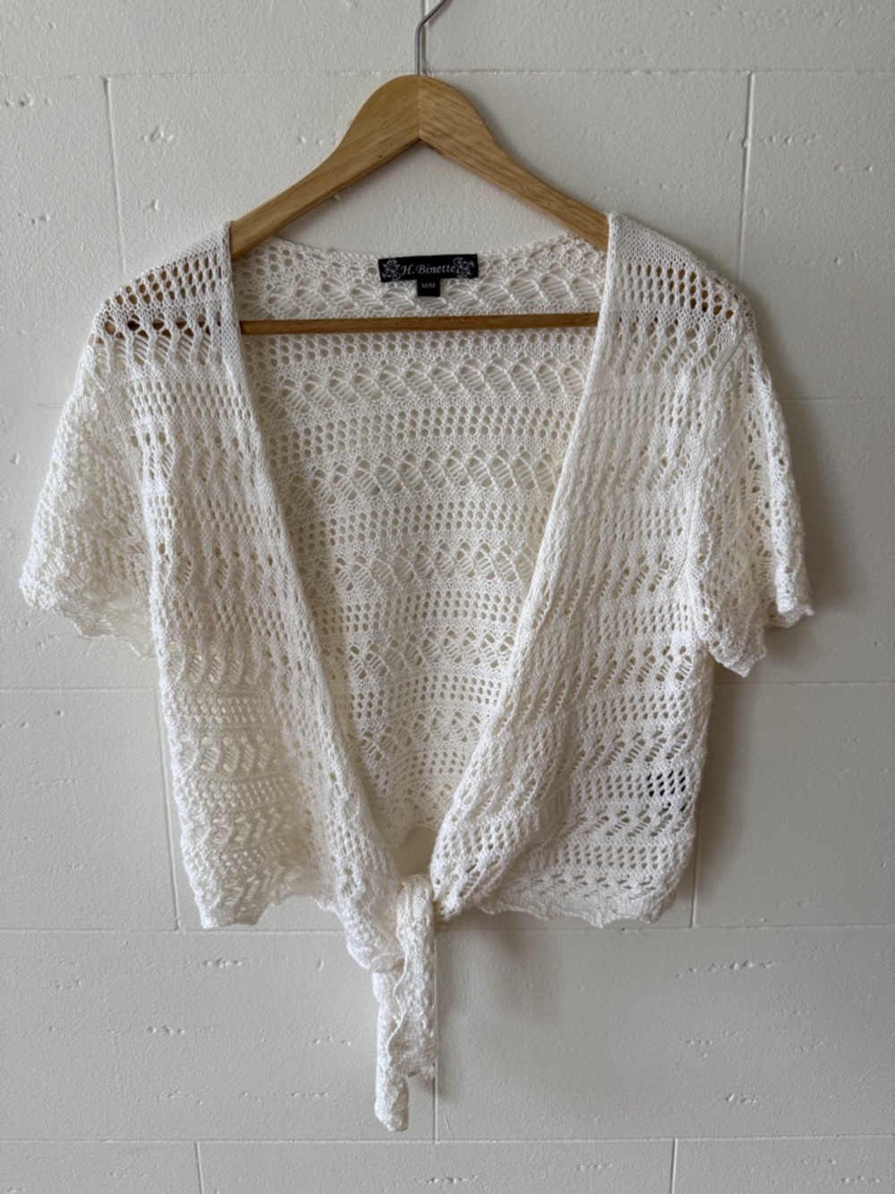 Crochet Tie Front Top Boho Knit Open Front Layering | Medium